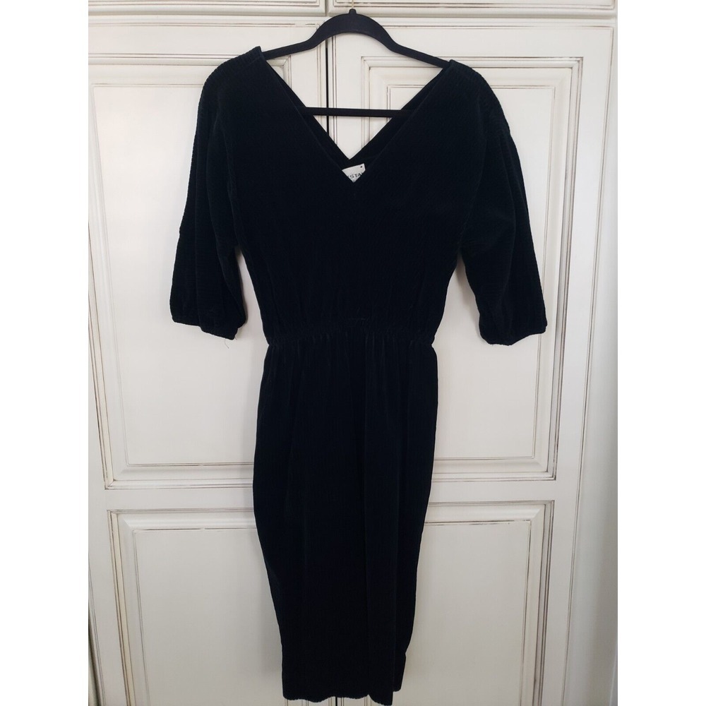 Vtg Pedestal Originals Dress Velvet  Corduroy Like‎ V Neck Black Sm